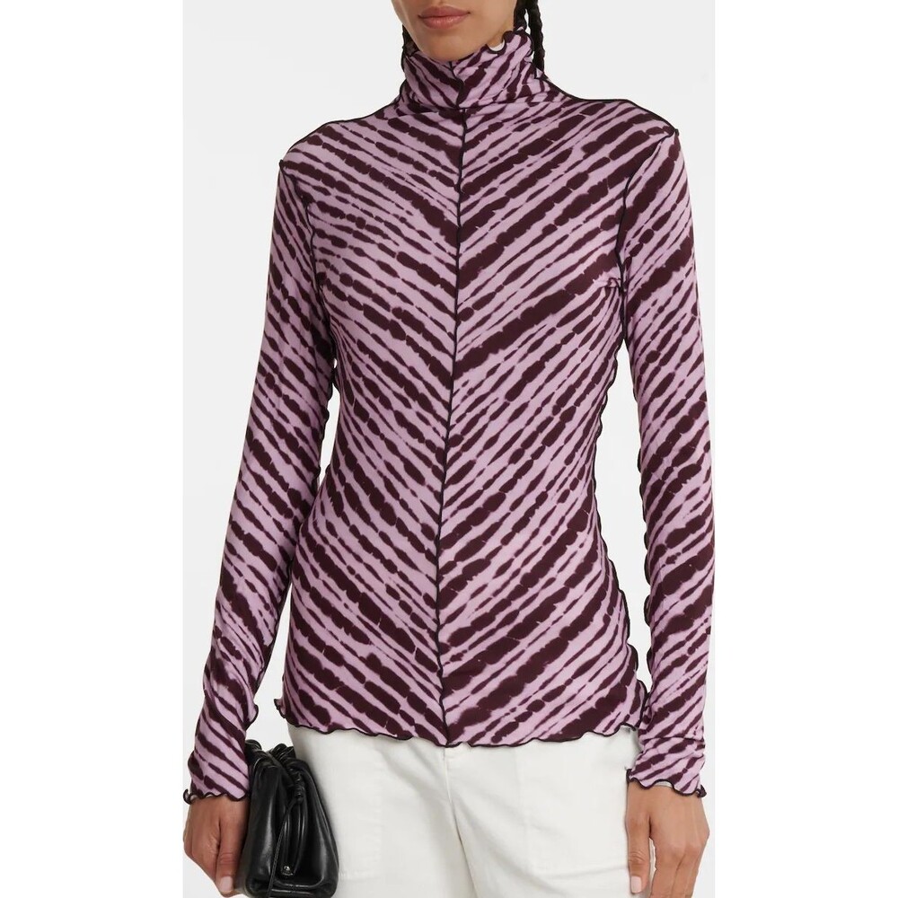 Proenza Schouler White Label Purple Pink Stripe Jersey Mock Turtleneck LS Top S